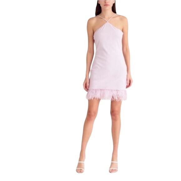Saylor Dresses & Skirts - NWOT SAYLOR Ainsley Feather Trim Ribbed Halter Mini Dess Lavender – Sz M